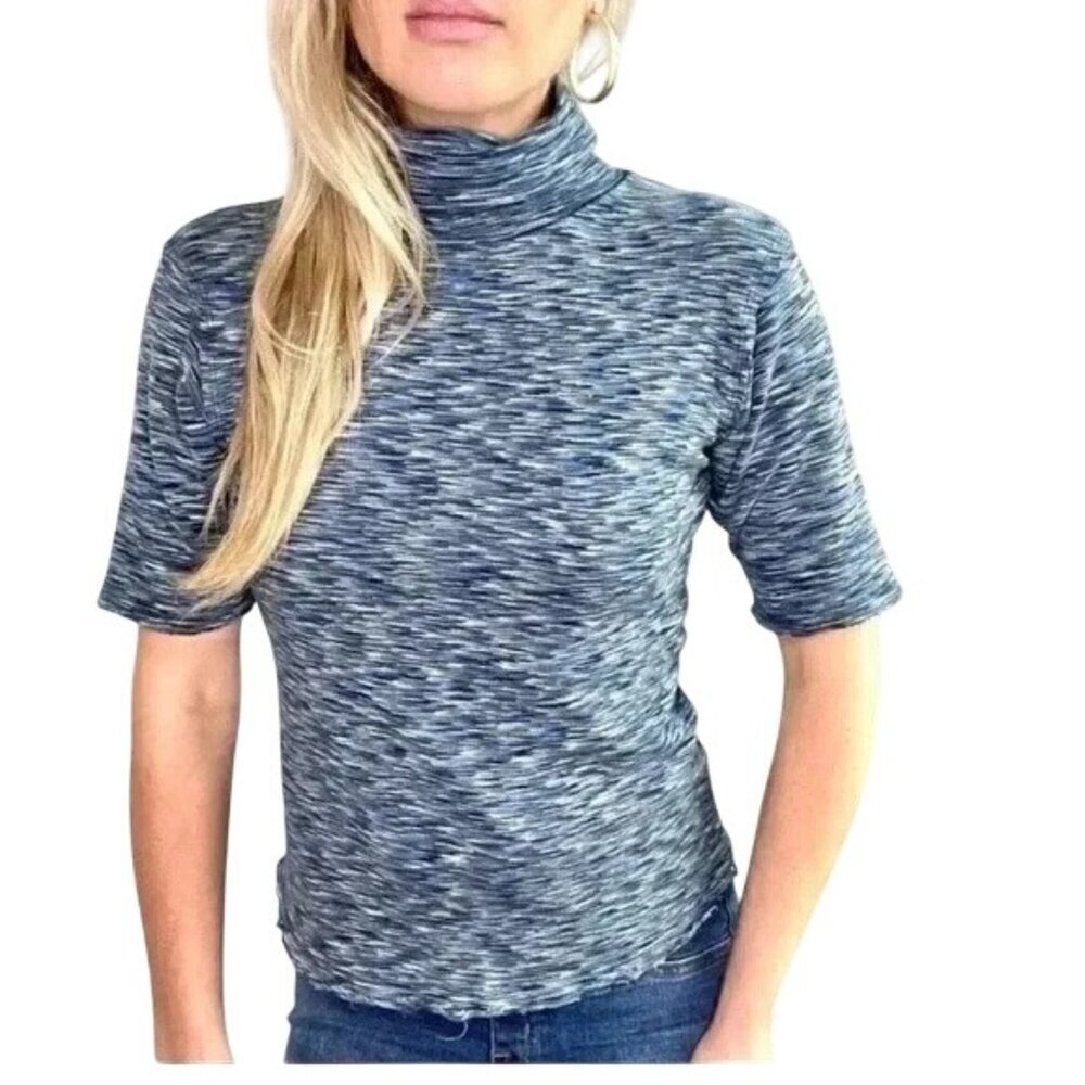Free People Space Dyed Sunshine Blue Marled Turtleneck Blouse - Picture 2 of 6